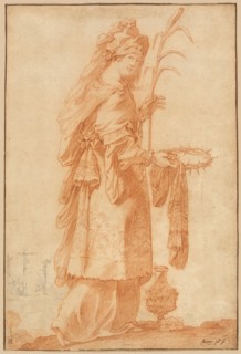 Samian Sibyl, c. 1630, Claude Vignon, French, 1593-1670, France, Red chalk with graphite on cream