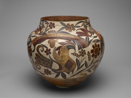 Polychrome Jar with Rainbow, Macaw, and Floral Motifs, 1880s, Acoma, Acoma Pueblo, New Mexico,