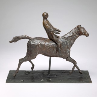 Horse with Jockey, Horse Galloping, Turning Head to the Right, Feet Not Touching the Ground,
