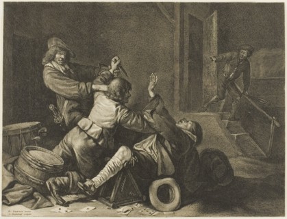 Three Men Struggling in an Interior, n.d., Jonas Suyderhoef (Dutch, c. 1613-1686), after Gerard ter