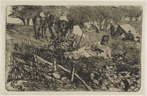 The Letter at Camp, c. 1893, Giovanni Fattori, Italian, 1825-1908, Italy, Etching on cream wove
