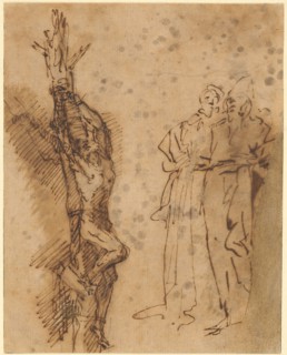 Study for Polycrates’ Crucifixion, c. 1662, Salvator Rosa, Italian, 1615-1673, Italy, Pen and brown