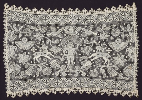 Panel, 17th century, Germany, Hamburg, Germany, Linen, knotted netting, embroidered with linen in