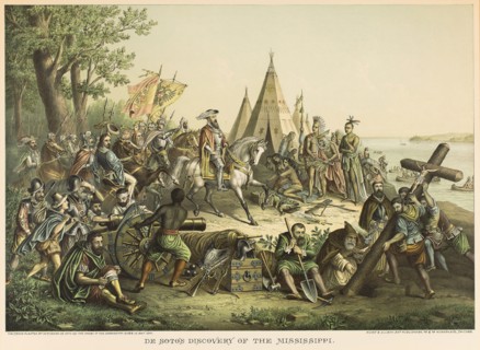 DeSoto’s Discovery of the Mississippi River, 1896, Unknown Artist, published by Kurz and Allison
