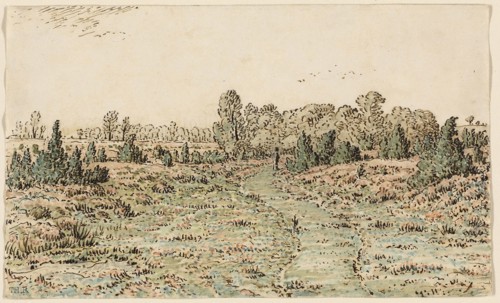 Footpath in the Barbizonnières, 1864, Theodore Rousseau, French, 1812-1867, France, Pen and brown