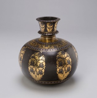 Globular Huqqa Base with Floral Design, 19th century, India, Deccan, India, Zinc alloy inlaid with