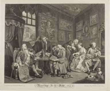 Plate One, from Marriage à la Mode, 1745, Gérard Scotin II (French, 1698-1755), after WIlliam