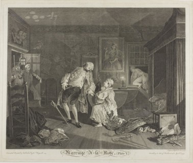 Plate Five, from Marriage à la Mode, 1745, Simon Francis Ravenet (French, 1706 or 1721-1774), after