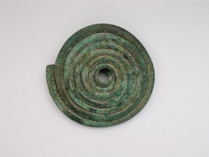 Spiral Fibula, Geometric Period (800–700 BC), Greek, Thessaly, Thessaly, Bronze, 4.7 × 4.9 × 0.5 cm
