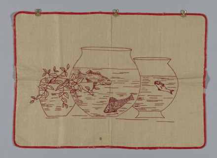 Splash Cloth, c. 1872, United States, Linen, warp-float-faced 'S' twill weave, embroidered with