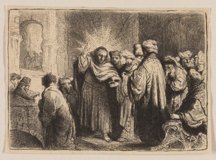 The Tribute Money, c. 1634, Rembrandt van Rijn, Dutch, 1606-1669, Netherlands, Etching in black on