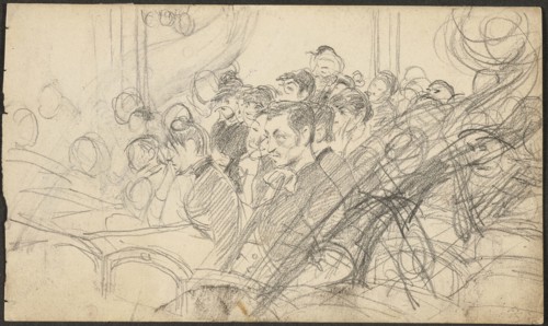 Audience at a Parisian Theatre I, c. 1885, Giovanni Boldini, Italian, 1842-1931, Italy, Graphite on