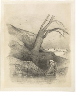 Woman Kneeling, c. 1868, Odilon Redon, French, 1840-1916, France, Graphite on cream wove paper, 255