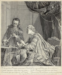 Woman Sealing a Letter, 1738, Étienne Fessard (French, 1714-1777), after Jean Baptiste Siméon