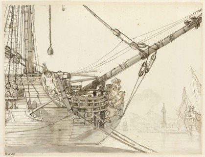 Study of a Warship’s Prow with British Warships and Naples Harbor Beyond, c. 1748, Claude-Joseph