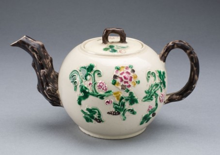 Teapot, c. 1750, Staffordshire, England, Staffordshire, Salt-glazed stoneware, polychrome enamels,