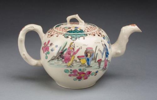 Teapot, c. 1750, Staffordshire, England, Staffordshire, Salt-glazed stoneware, polychrome enamels,