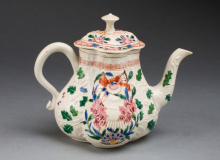 Teapot, c. 1750, Staffordshire, England, Staffordshire, Salt-glazed stoneware, polychrome enamels,