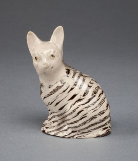 Cat, c. 1750, Staffordshire, England, Staffordshire, Lead-glazed earthenware (agateware), 7.6 x 6.4