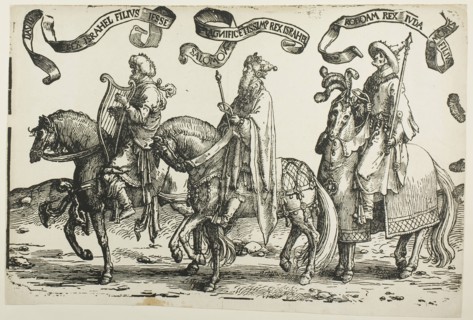David, Solomon, Rehoboam, plate one, from The Twelve Kings of Israel, c. 1520, Lucas van Leyden,
