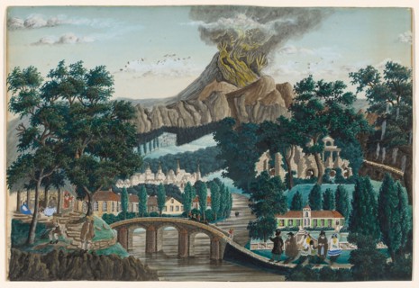 Landscape with Erupting Volcano, Bridge and Wedding Party, n.d., Ernst Damitz, American, born