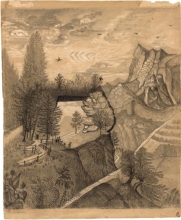 Hikers climbing up to a Mountain Chalet, c. 1888, Henri Rousseau, French, 1844–1910, France, Black
