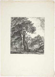Sheep by a Statue of Pan, plate five from Paysages Dédiés à M. Warelet, 1764, Salomon Gessner,