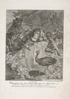 Fable V, plate five from Lehrreiche Fabeln aus dem Reiche der Theire, 1743, Johann Elias Ridinger,