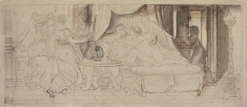 Cupid and Psyche, 1793, Pierre Lelu, French, 1741-1810, France, Etching, with pen and brown ink and