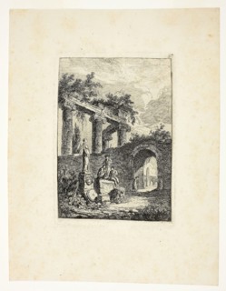 The Statue before the Ruins, plate three from Les Soirées de Rome, 1763/64, Hubert Robert, French,