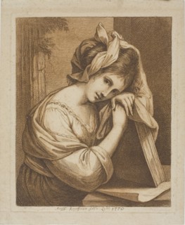 Woman Resting Her Head on a Book, 1770, Angelica Kauffmann, Swiss, 1741-1807, Switzerland, Etching