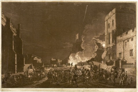Windsor Castle from the Lower Court on the Fifth of November—Fireworks, 1776, Paul Sandby, English,