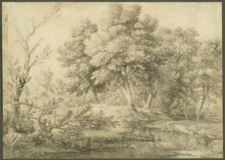 Wooded Landscape with Stream, 1750–59, Thomas Gainsborough, English, 1727-1788, England, Brush and