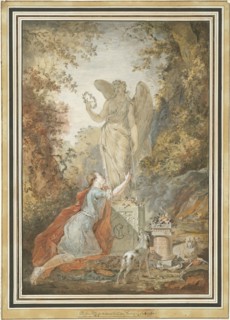 An Artist Adoring a Statue of Virtue, 1783, Claude Hoin, French, 1750-1817, France, Watercolor and