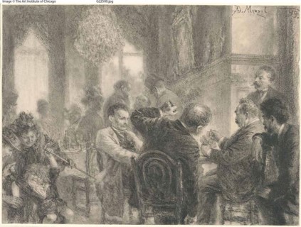 The Card Game, 1899, Adolph Menzel, German, 1815–1905, Germany, Graphite and fabricated black