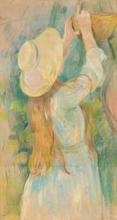 Young Girl Holding a Basket, 1891, Berthe Morisot, French, 1841–1895, France, Pastel on pink laid