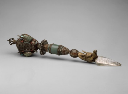 Ritual Peg (phurbu), 17th century, Tibet, Central Tibet, Tibet, Bronze, crystal, jade, opal and