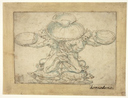 Design for a Salt Cellar or a Table Fountain, n.d., Livio Agresti, Italian, 1508–1579, Italy, Pen