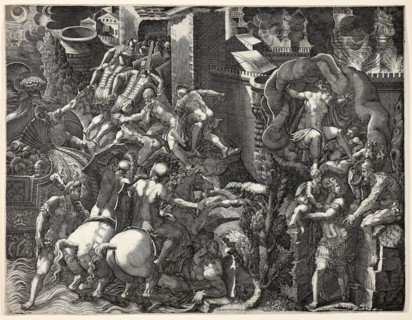 The Fall of Troy and the Escape of Aeneas, 1540/50, Giorgio Ghisi (Italian, 1520-1582), after