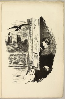 At the window (Open here I flung the shutter…), from The Raven (Le Corbeau), 1875, Édouard Manet