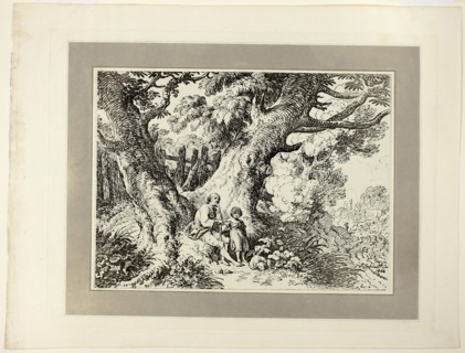 Old Trees with Old Man, a Girl, and a Dog, from the first issue of Specimens of Polyautography,