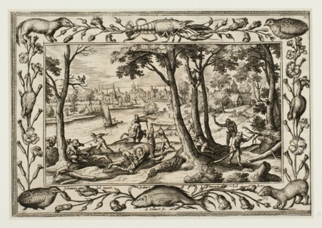 Bear Hunt, from Landscapes with Old and New Testament Scenes and Hunting Scenes, 1584, Adriaen