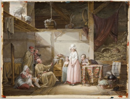 The Evening Prayer, 1790, Jean-Baptiste Mallet, French, 1759-1835, France, Opaque watercolor, over