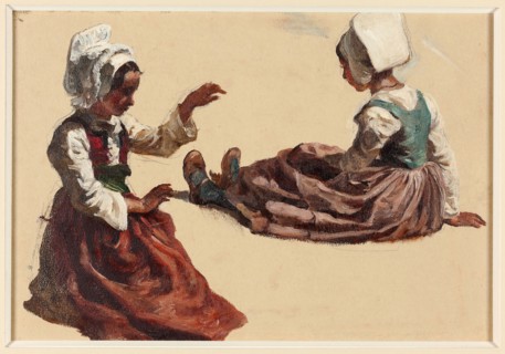 Two Girls in Regional Costume, n.d., François Hippolyte Lalaisse, French, 1810-1884, France, Oil