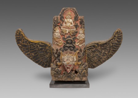 God Vishnu Riding His Mount, Garuda, 19th century, Indonesia, Bali, Bali, Painted wood, 55 × 74.7 ×