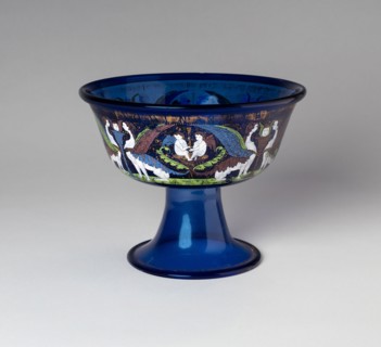 Footed Bowl, c. 1490, Italian, Venice, Venice, Blue glass, enamel, and gilding, 16.5 × 20.8 cm (6