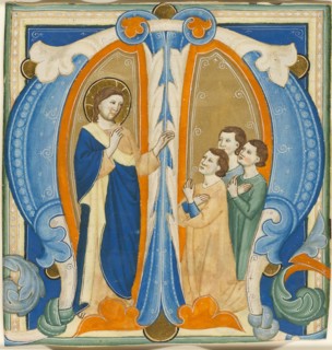 Christ Blessing Three Young Men, initial M from a Gradual, 1320/30, Maestro Daddesco, Italian