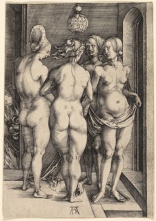The Four Naked Women, 1497, Albrecht Dürer, German, 1471-1528, Germany, Engraving in black on ivory