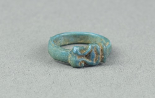 Ring: Head of Hathor, New Kingdom, Dynasty 18 (about 1390 BC), Egyptian, Egypt, Faience, W. 0.5 cm