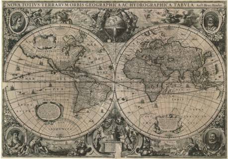 Map, Nova totivs terrarvm orbis geographica ac hydrographica tabvla auct. Henr. Hondio, Henricus